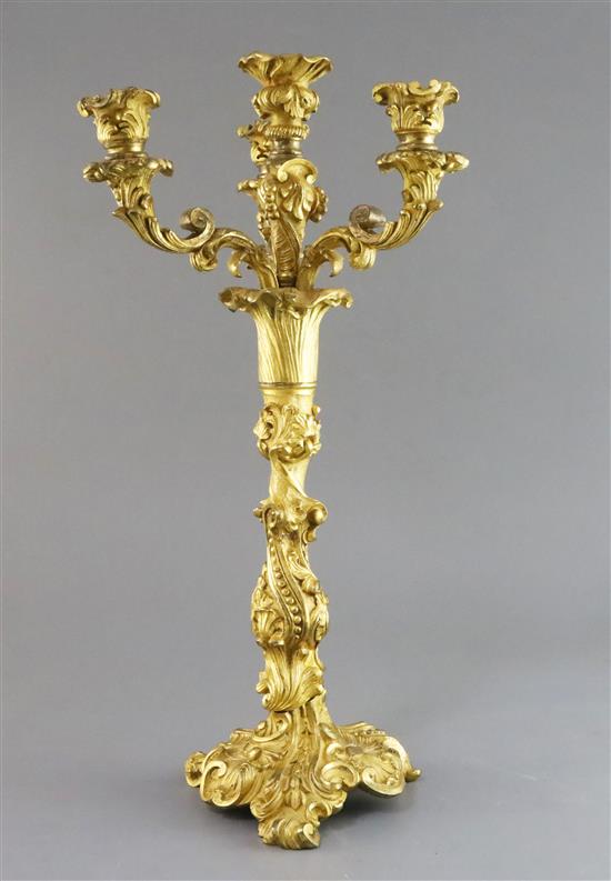 A Louis XVI ormolu four light candelabrum, height 17.25in.